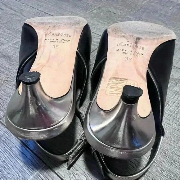 MAX MARA Black Leather Printed Slingback Kitten Heels Size 6 TRENDING - Picture 5 of 6